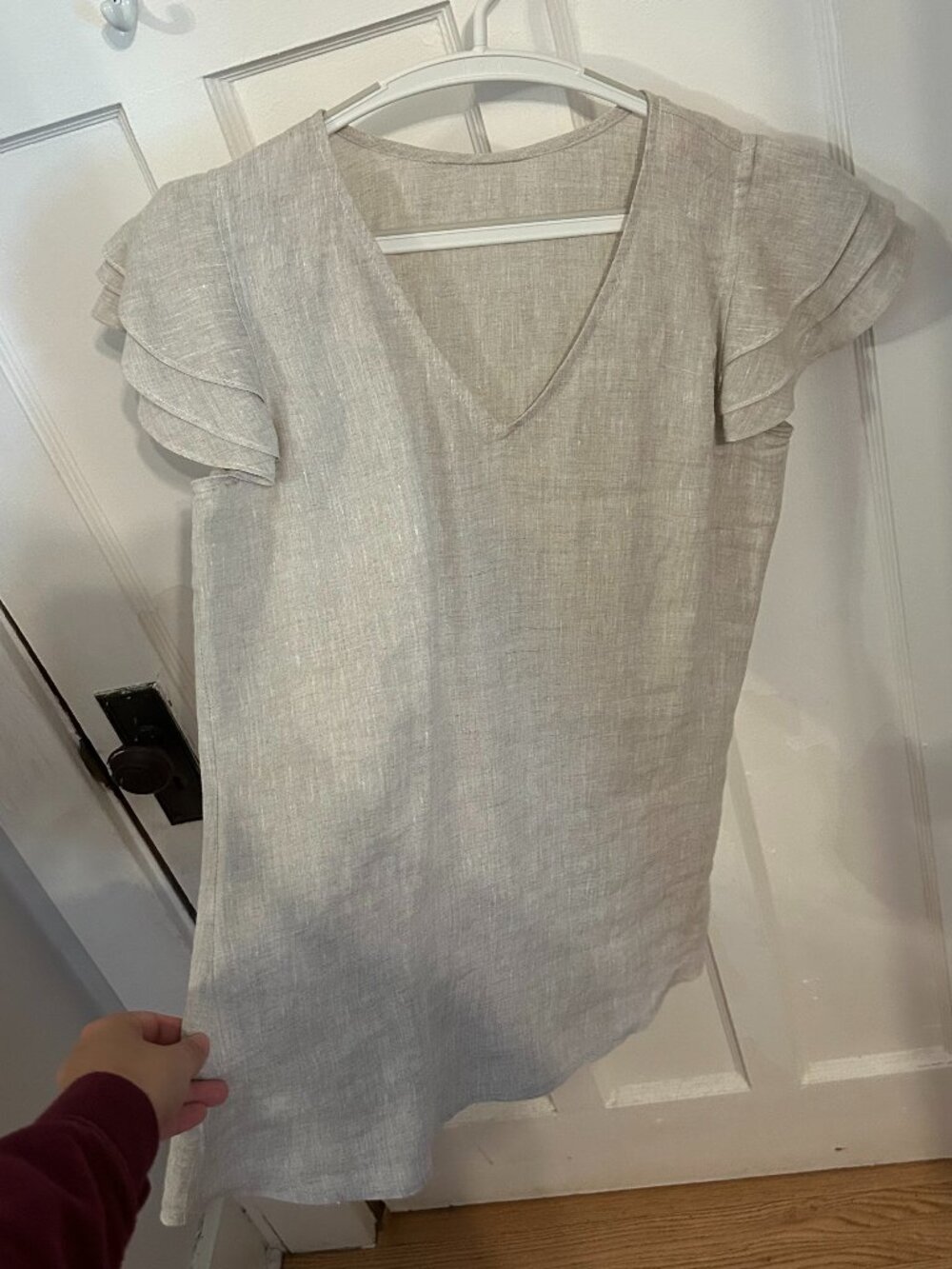 Unbranded Linen Ruffle Sleeve Top | Oatmeal | Like New Condition